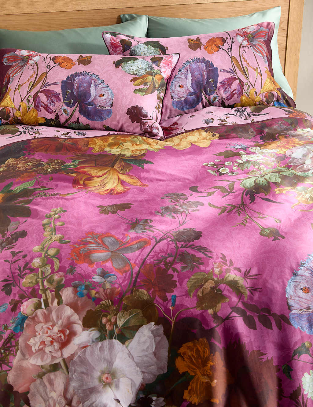 M&S X National Gallery Pure Cotton Floral Border Bedding Set Mauve Mix