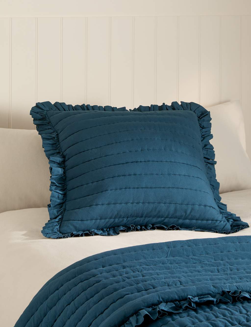 M&S Pure Cotton Ruffle Edge Pillow Sham Teal