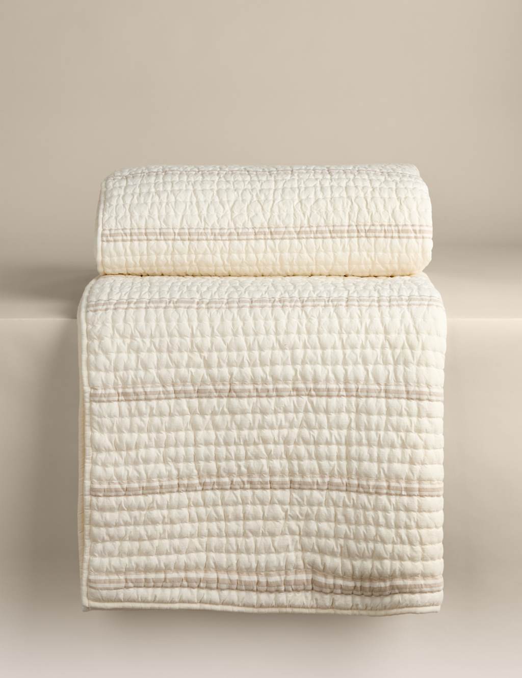 M&S Pure Cotton Yarn Dyed Striped Bedspread White