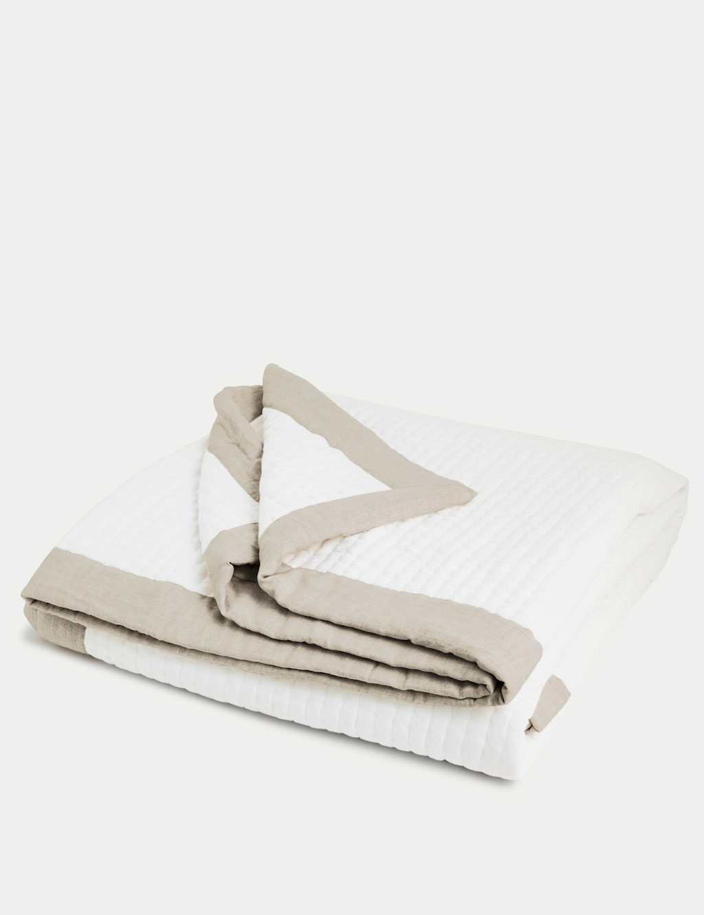 M&S Linen Border Quilted Bedspread - Medium - Single - Neutral