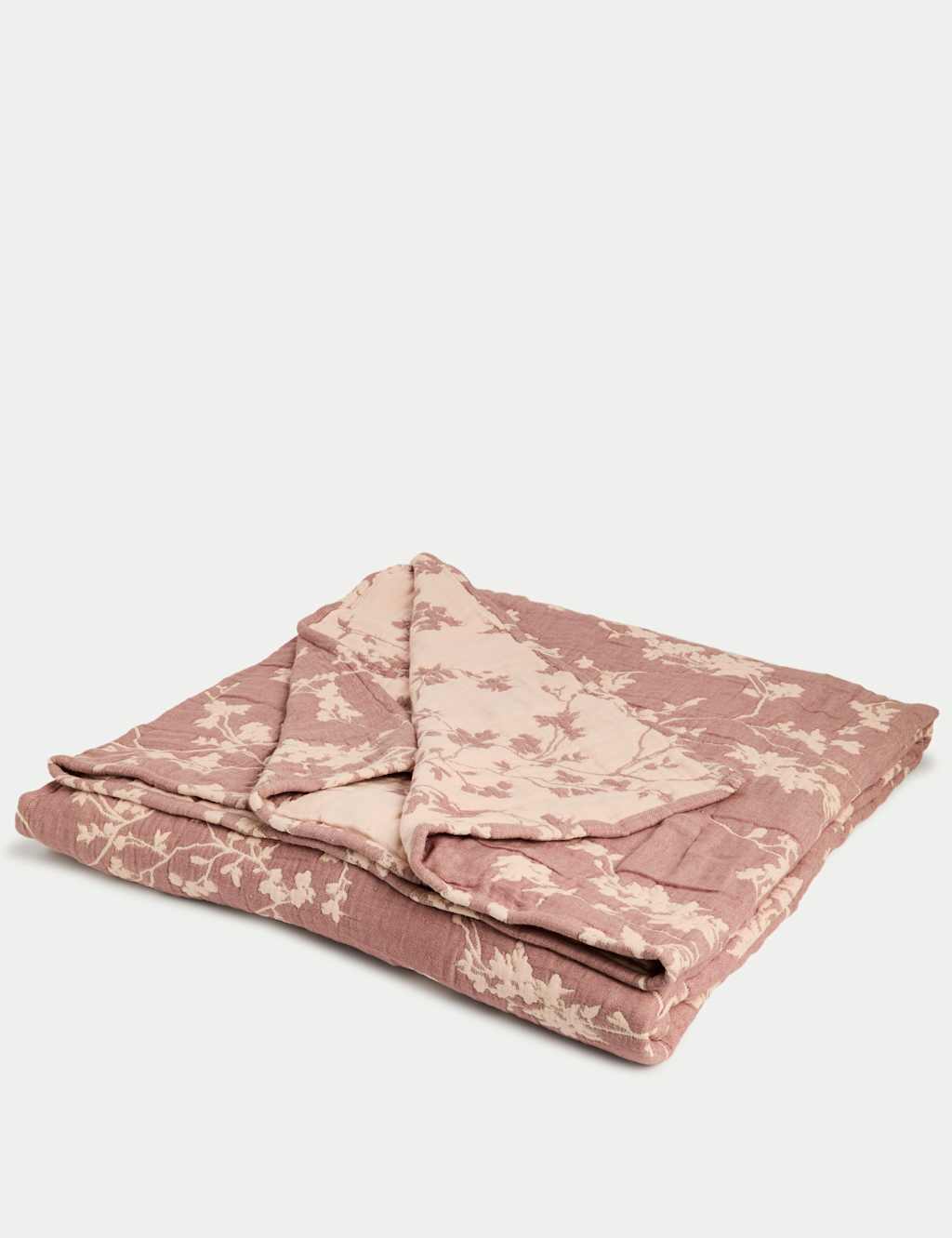 M&S Pure Cotton Gauze Cherry Blossom Bedspread - Medium - Single - Pink Mix
