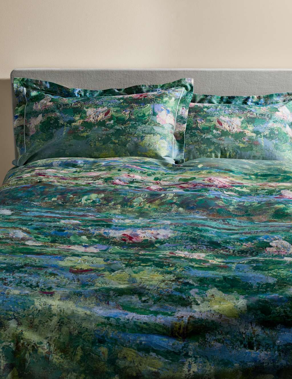 M&S X National Gallery Pure Cotton Monet Waterlilies Bedding Set Green