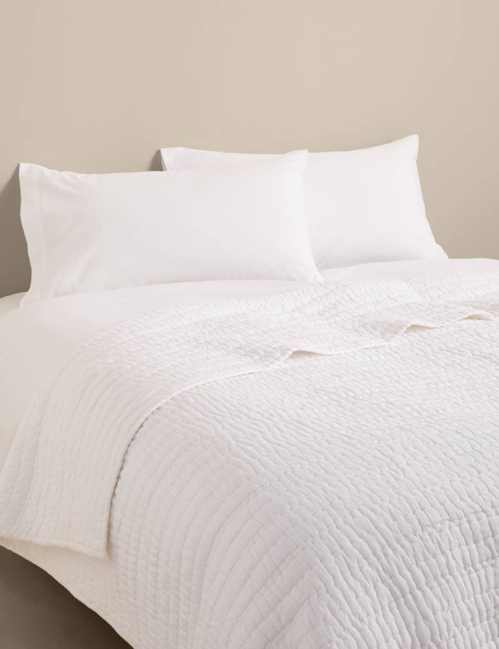 M&S Pure Linen Quilted Bedspread White