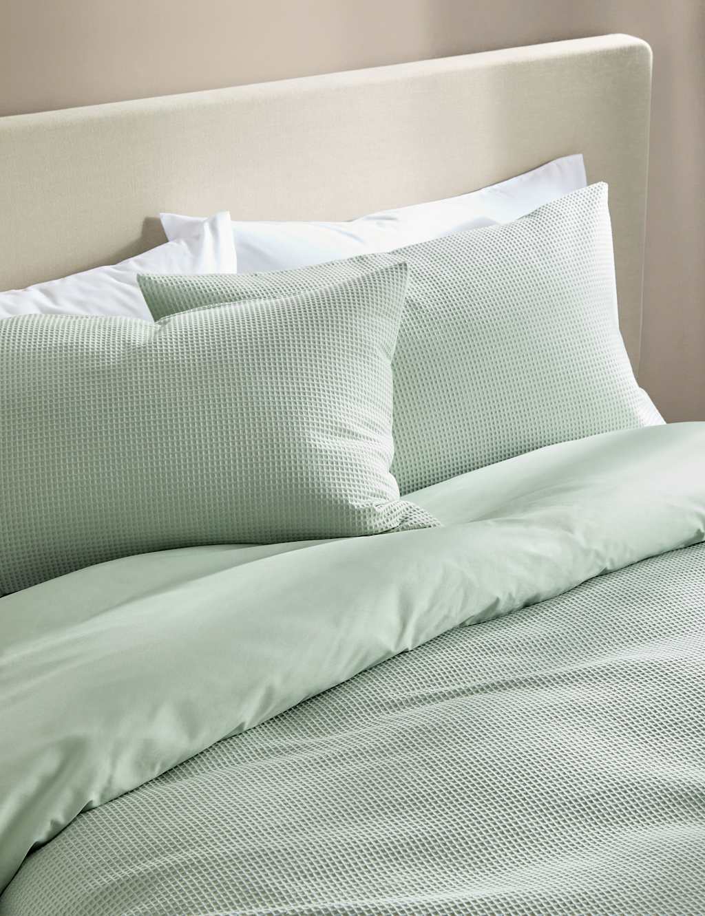 M&S Pure Cotton Waffle Bedding Set Green