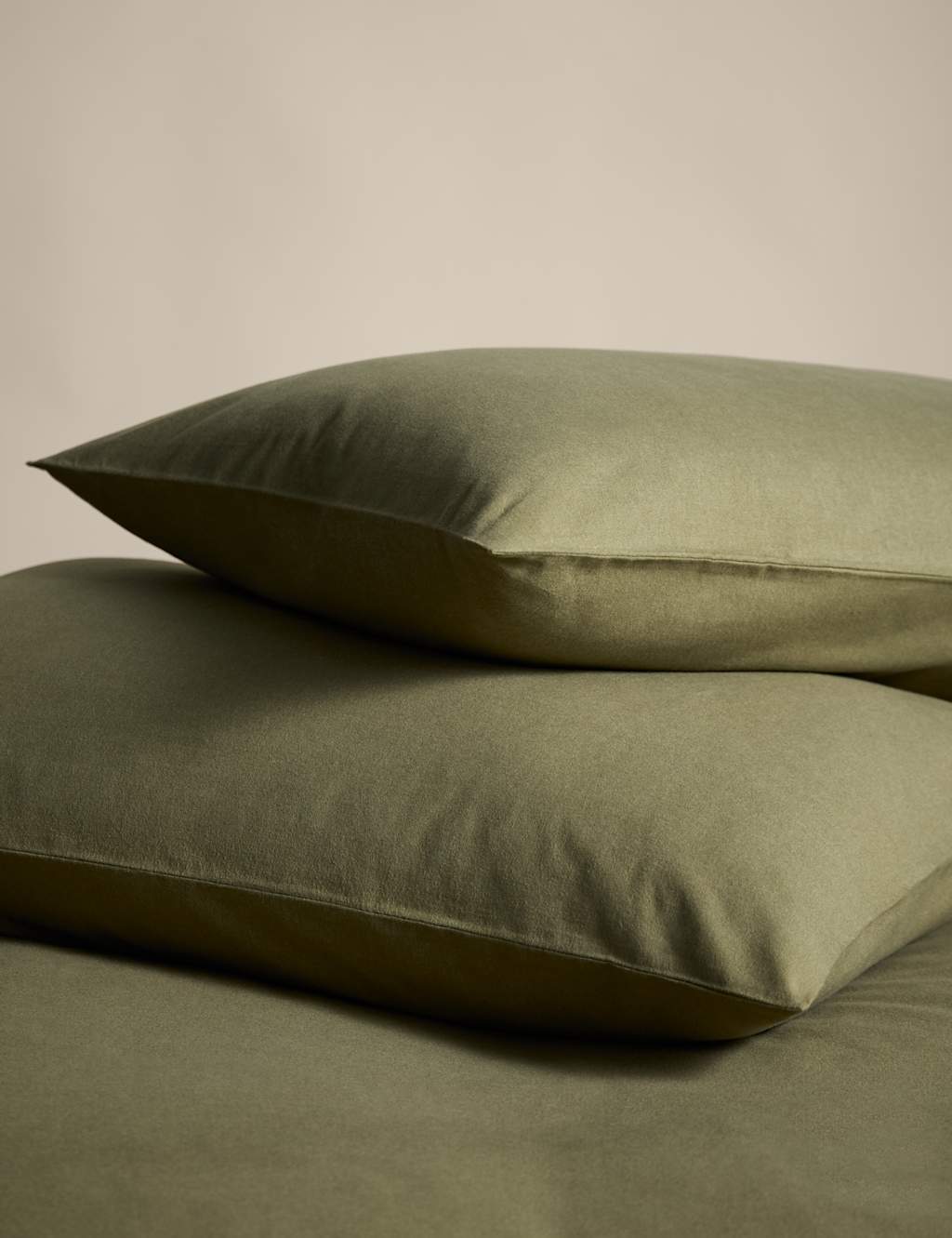 M&S 2 Pack Pure Brushed Cotton Pillowcases Olive