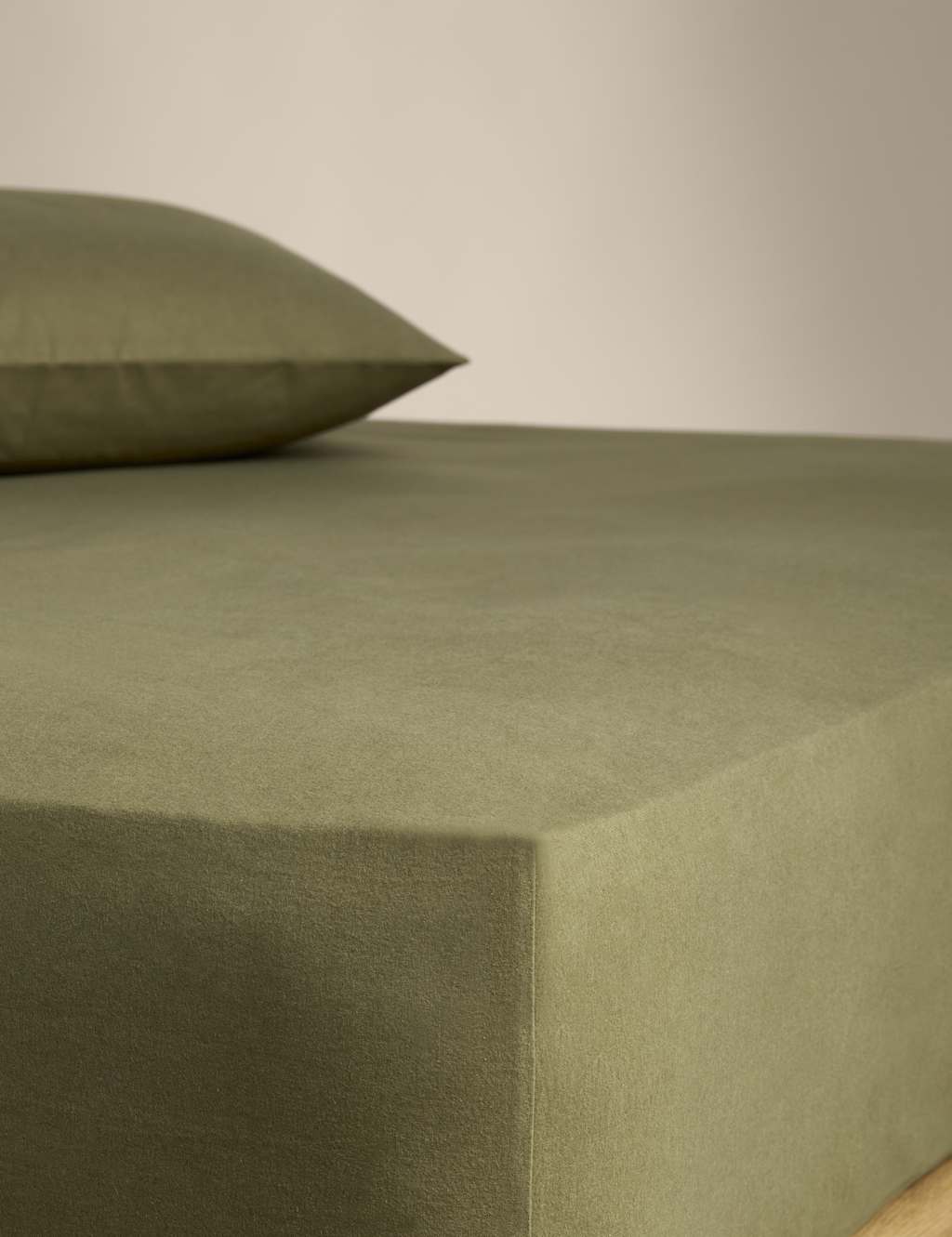 M&S Pure Brushed Cotton Deep Fitted Sheet Olive