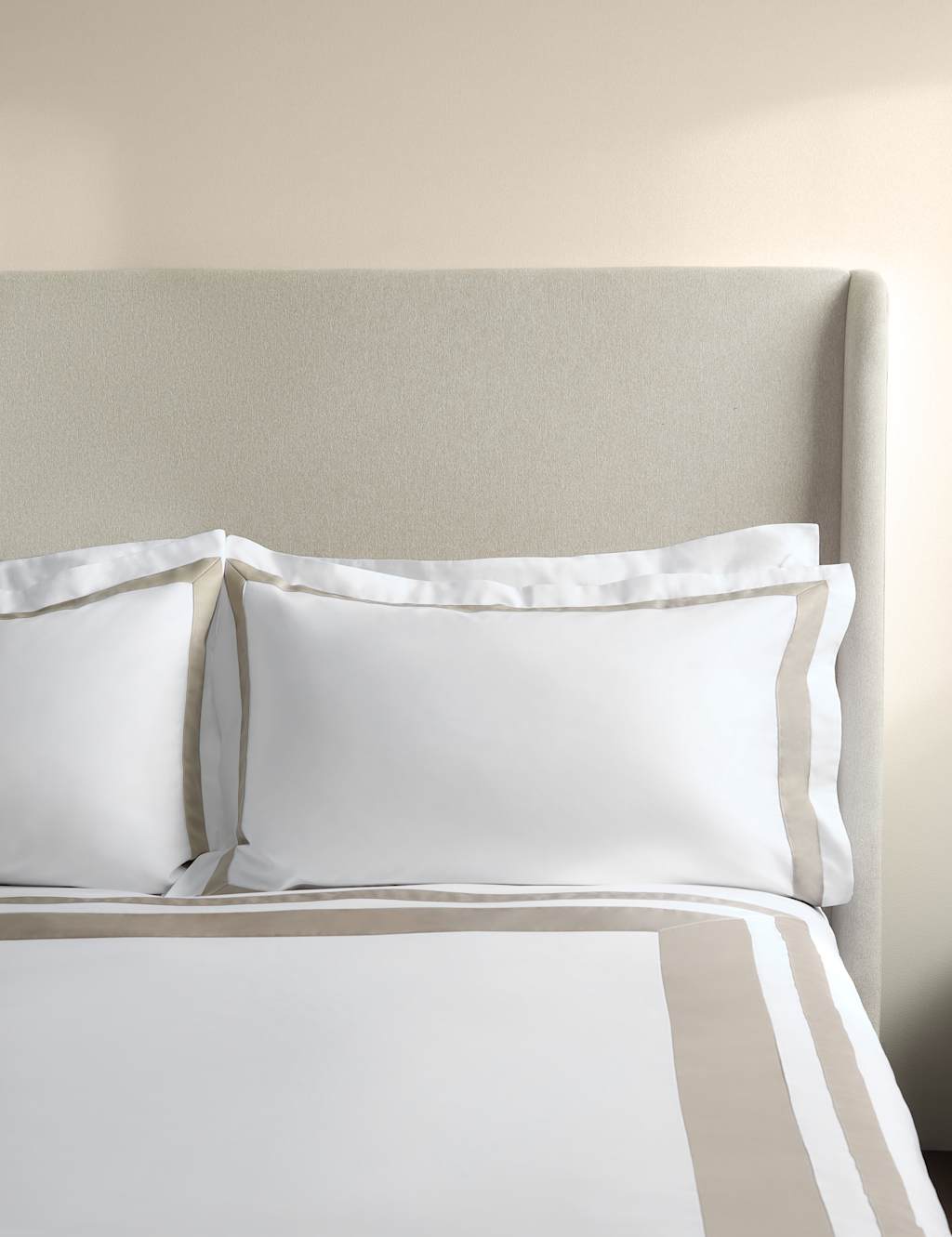 M&S X Kelly Hoppen 2 Pack Pure Cotton Double Border Pillowcases Taupe Mix