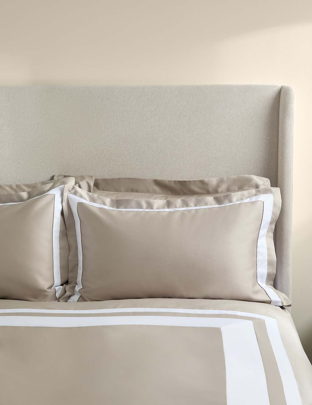 M&S X Kelly Hoppen 2 Pack Pure Cotton Double Border Pillowcases Taupe