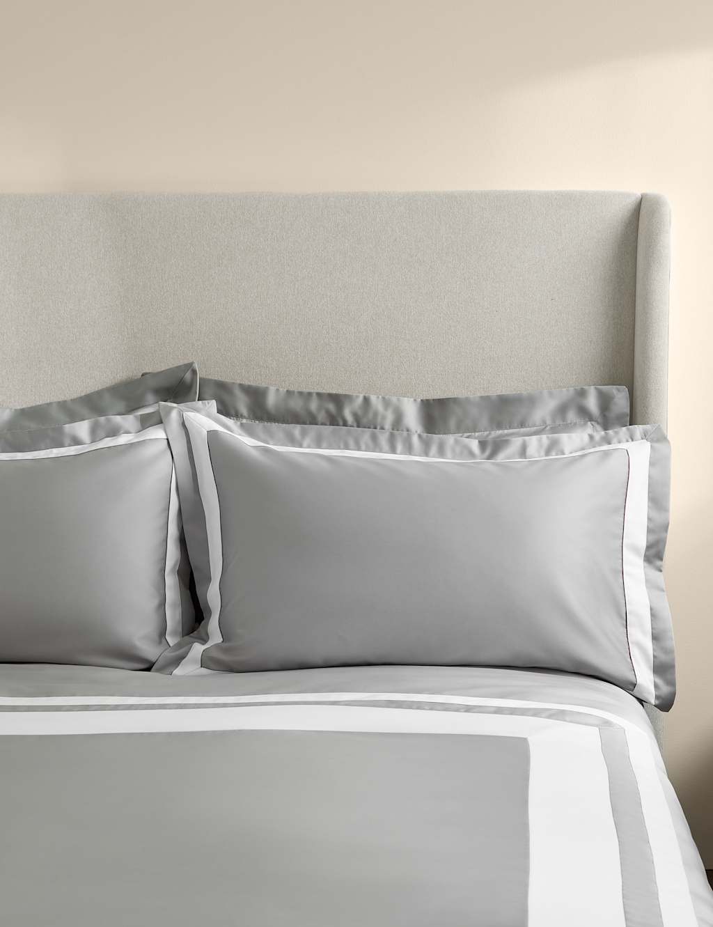 M&S X Kelly Hoppen 2 Pack Pure Cotton Double Border Pillowcases Grey Mix