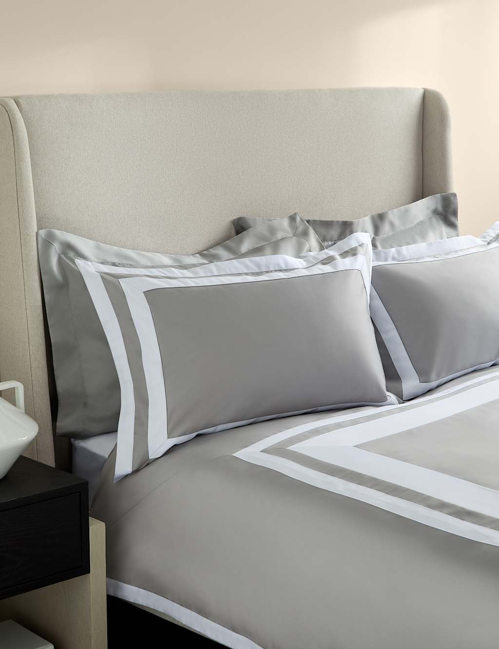 M&S X Kelly Hoppen Pure Cotton Double Border Bedding Set Grey Mix