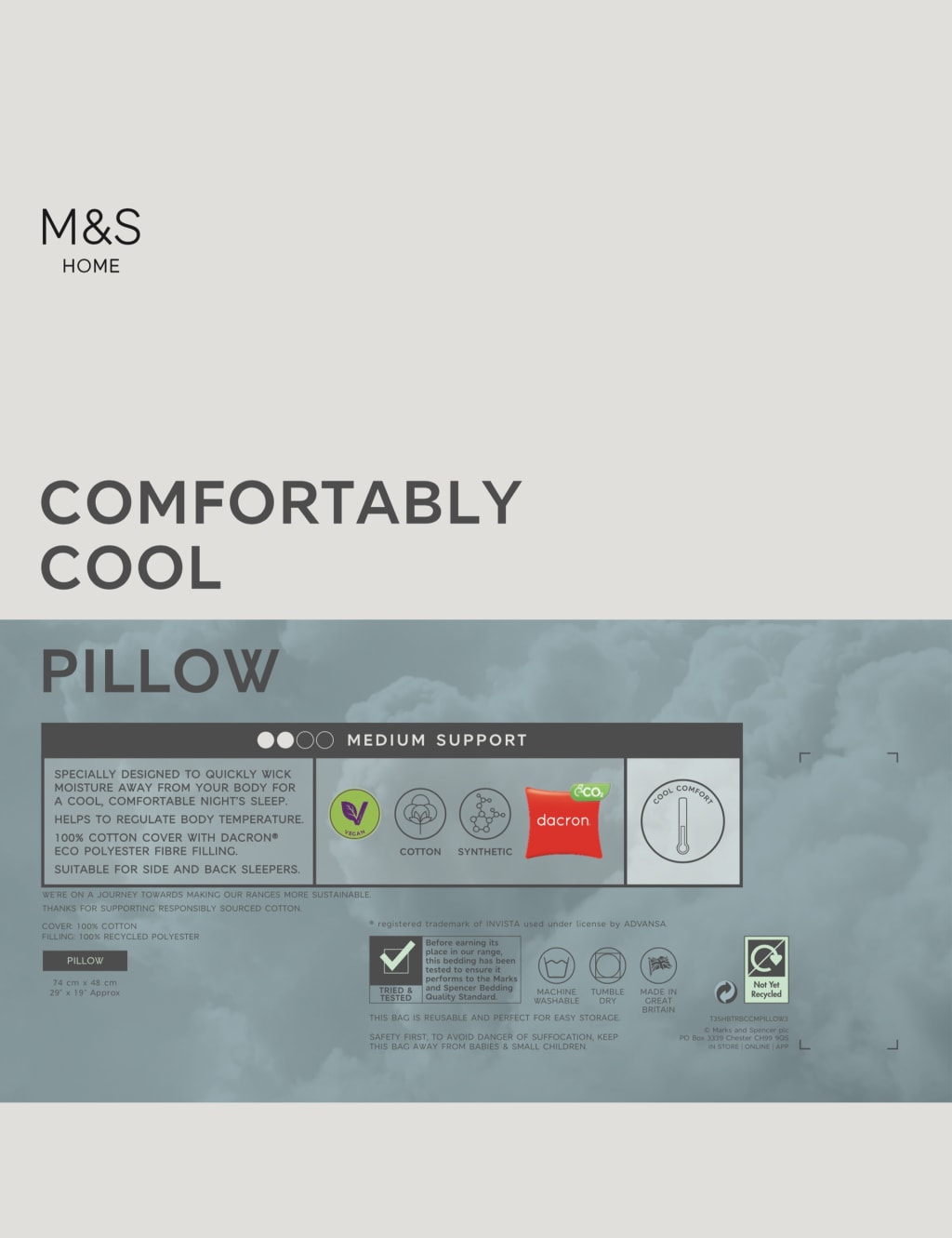 M&S Comfortably Cool Medium Pillow White