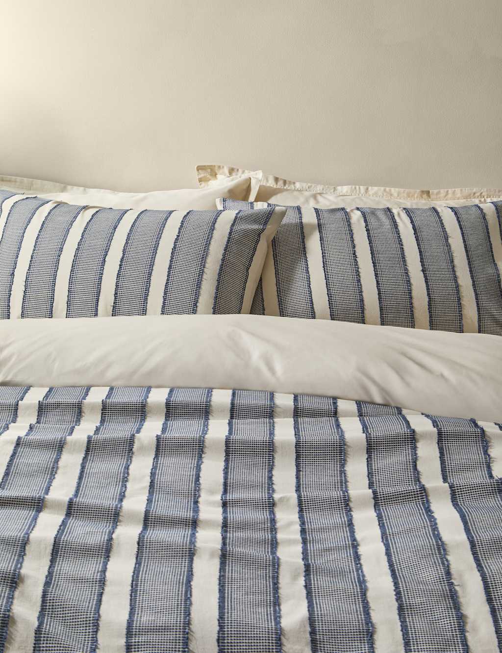 M&S X Fired Earth Pure Cotton Tufted Stripe Bedding Set - SGL - Carbon Blue, Carbon Blue