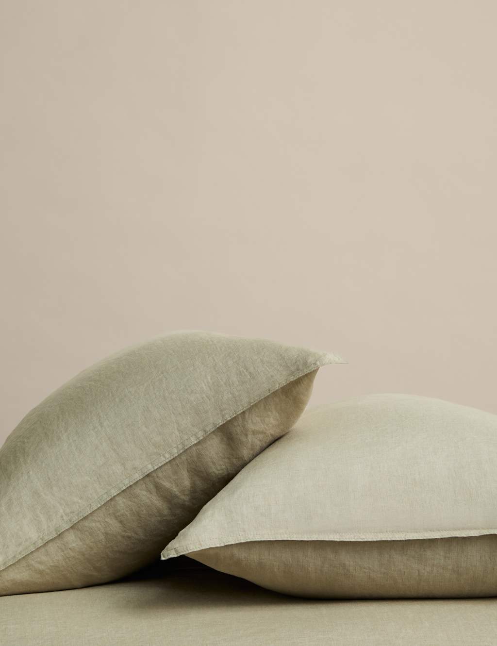 M&S 2 Pack Pure Linen Standard Pillowcases Soft Khaki