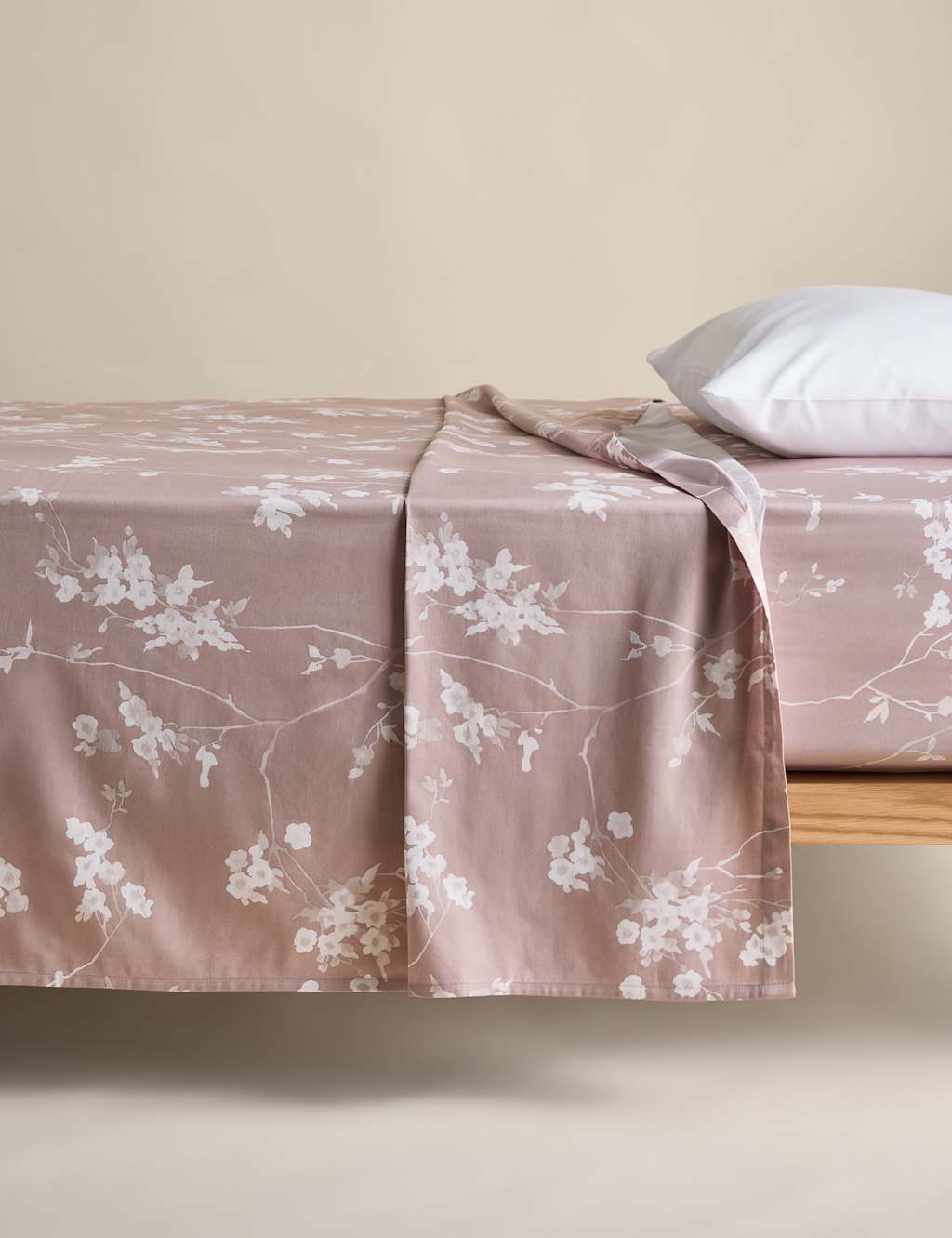 M&S Pure Cotton Sateen Cherry Blossom Flat Sheet Pink Mix