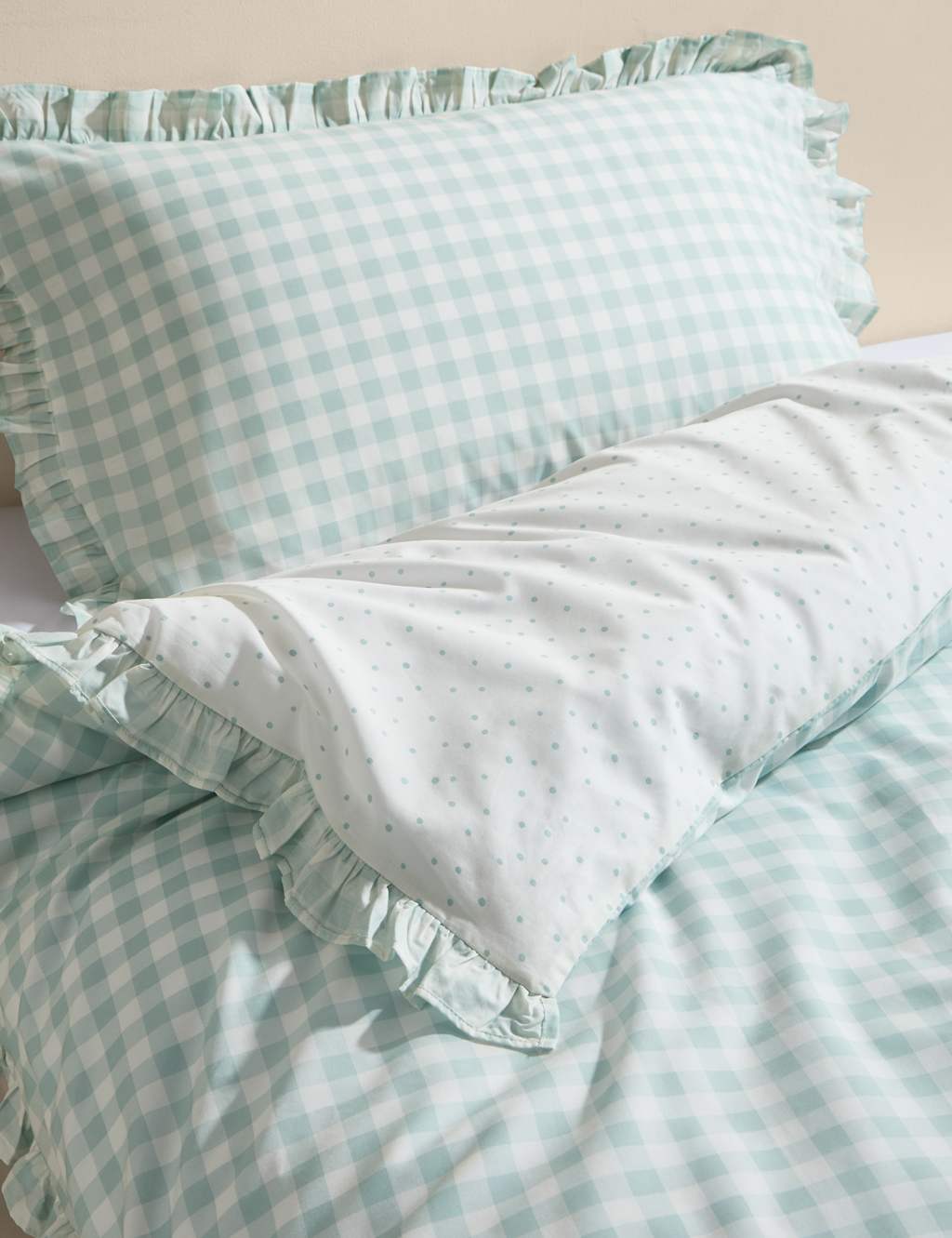 M&S Pure Cotton Gingham Bedding Set Light Blue