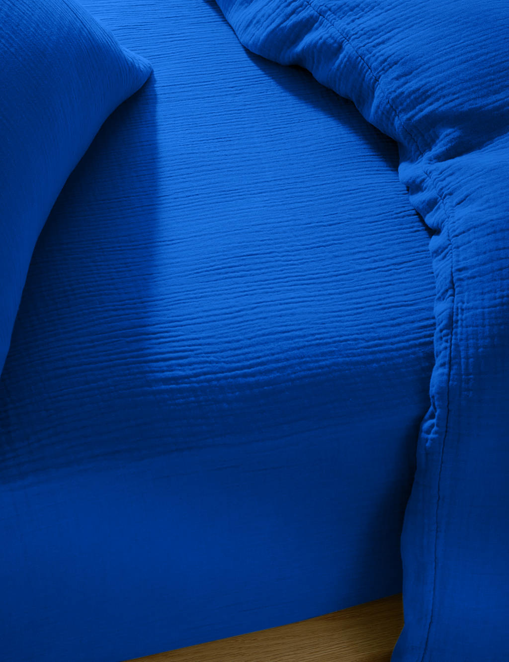 M&S Pure Cotton Muslin Deep Fitted Sheet Cobalt