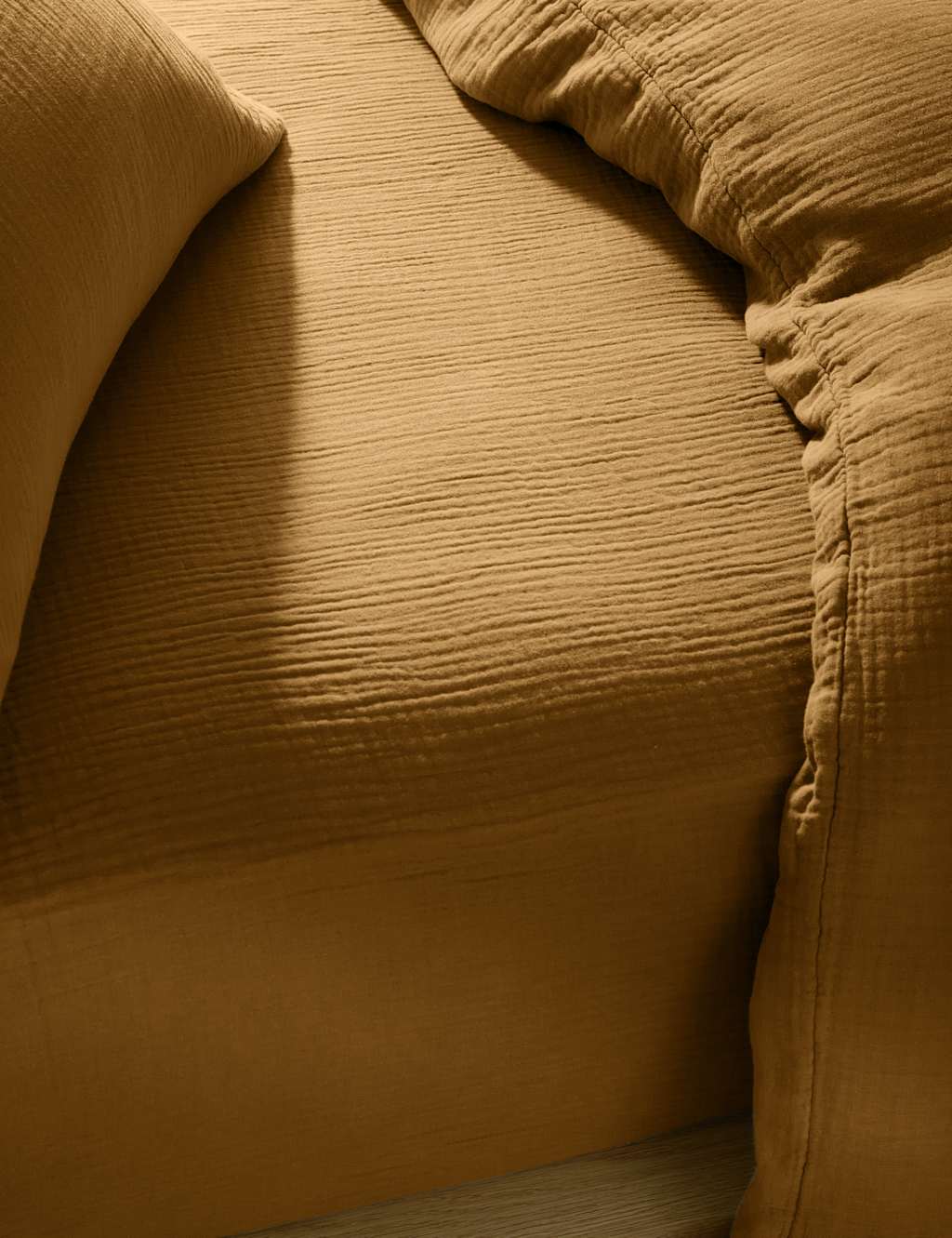 M&S Pure Cotton Muslin Deep Fitted Sheet Ochre