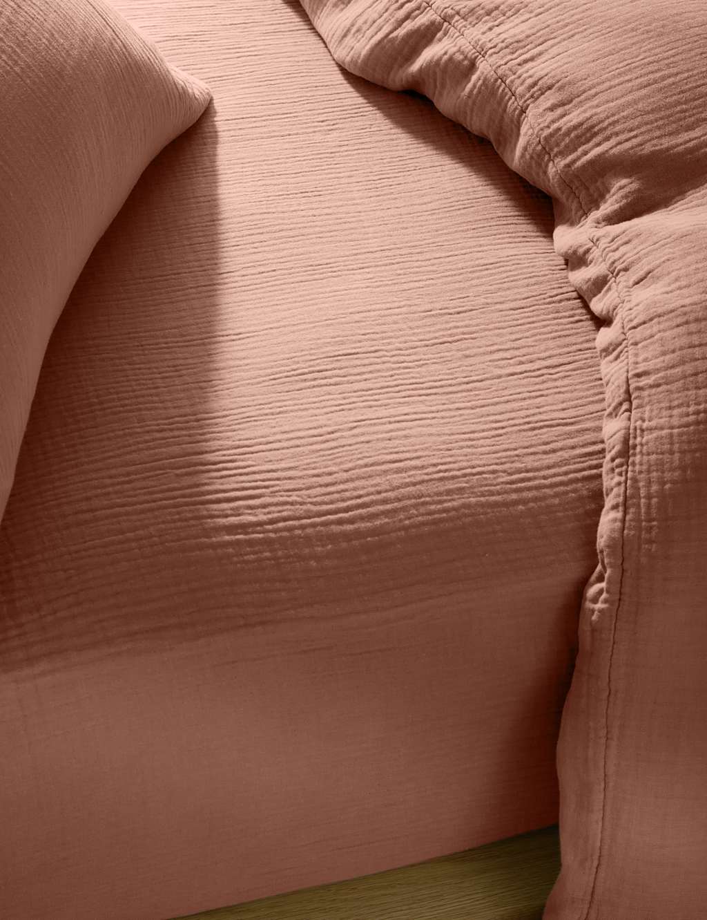M&S Pure Cotton Muslin Deep Fitted Sheet Soft Terracotta