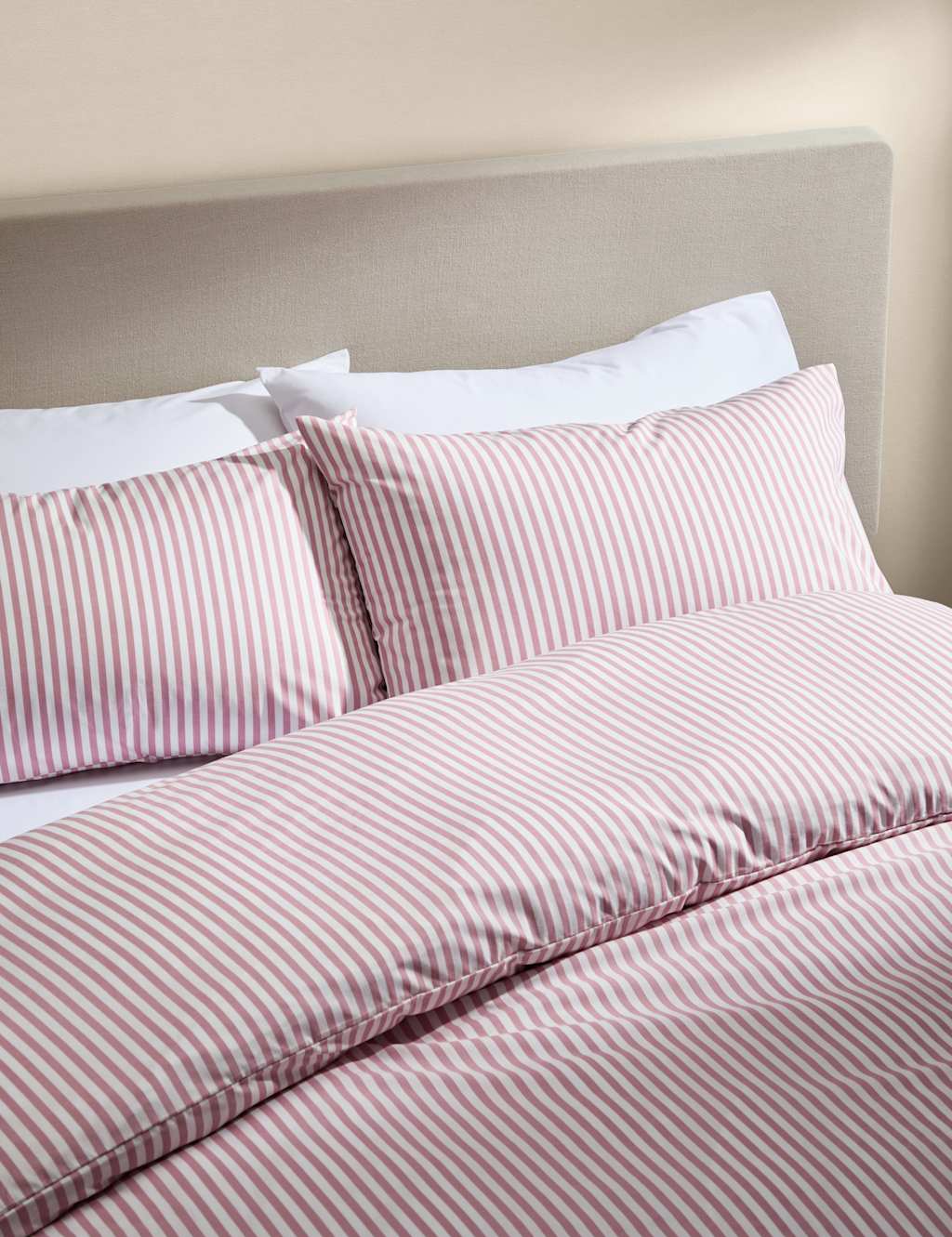 M&S Cotton Blend Striped Bedding Set Pink