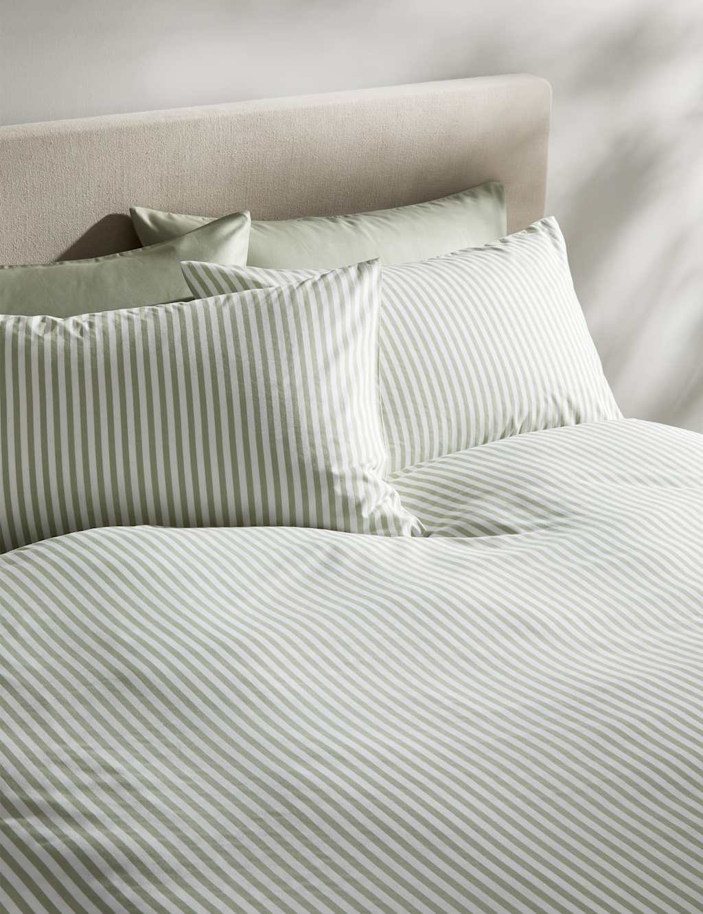 M&S Cotton Blend Striped Bedding Set Green Mix