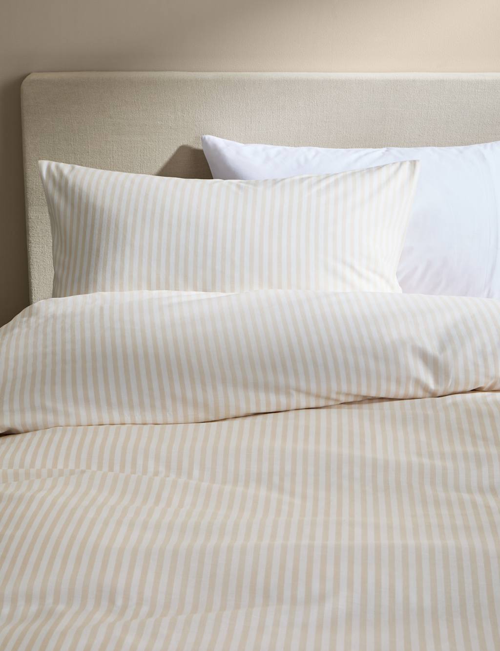 M&S Cotton Blend Striped Bedding Set Neutral