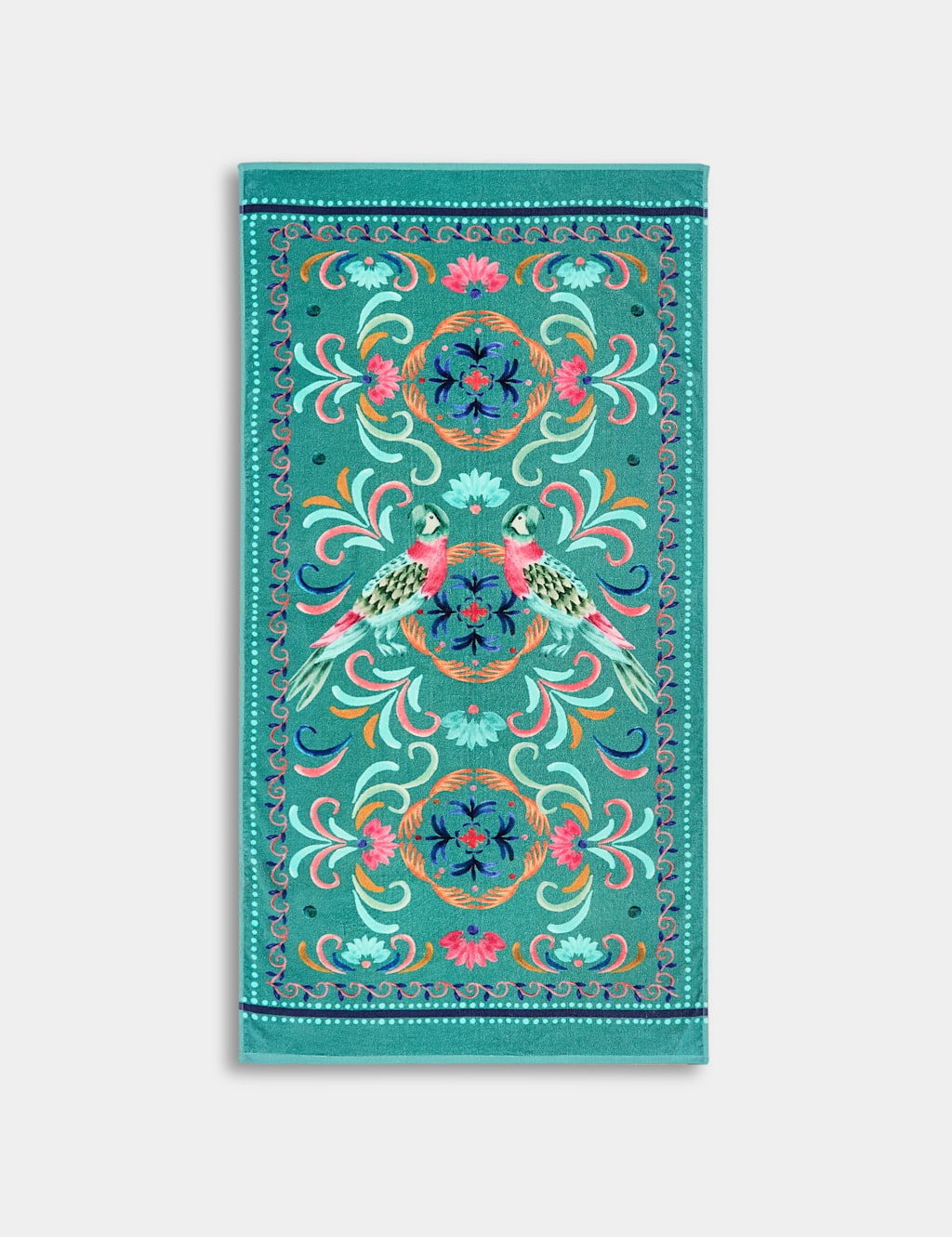 M&S Pure Cotton Parrot Print Beach Towel Teal Mix