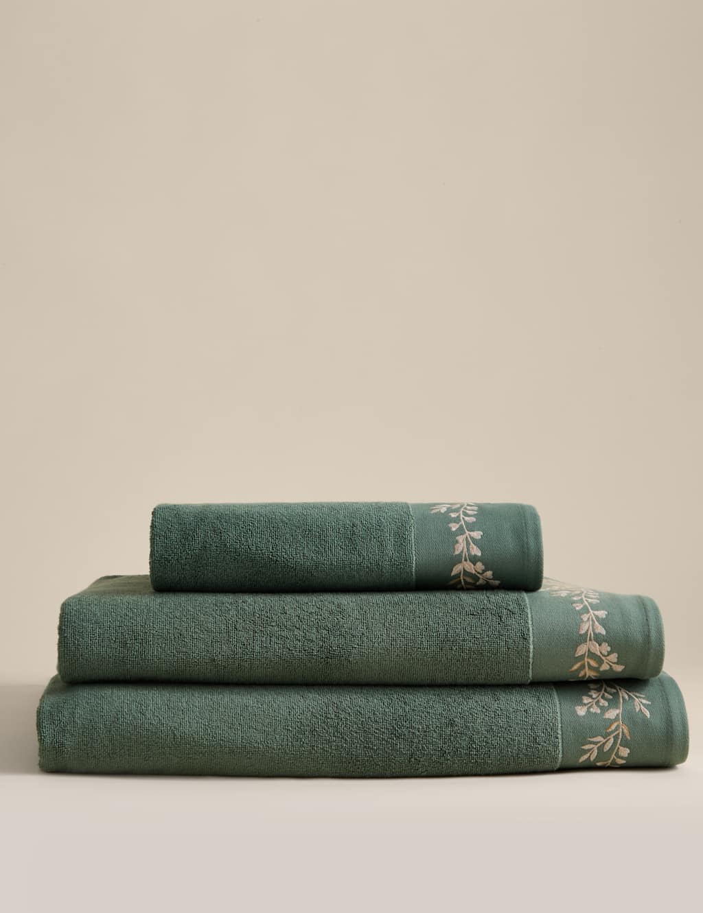 M&S Pure Cotton Embroidered Floral Bath Towel Green