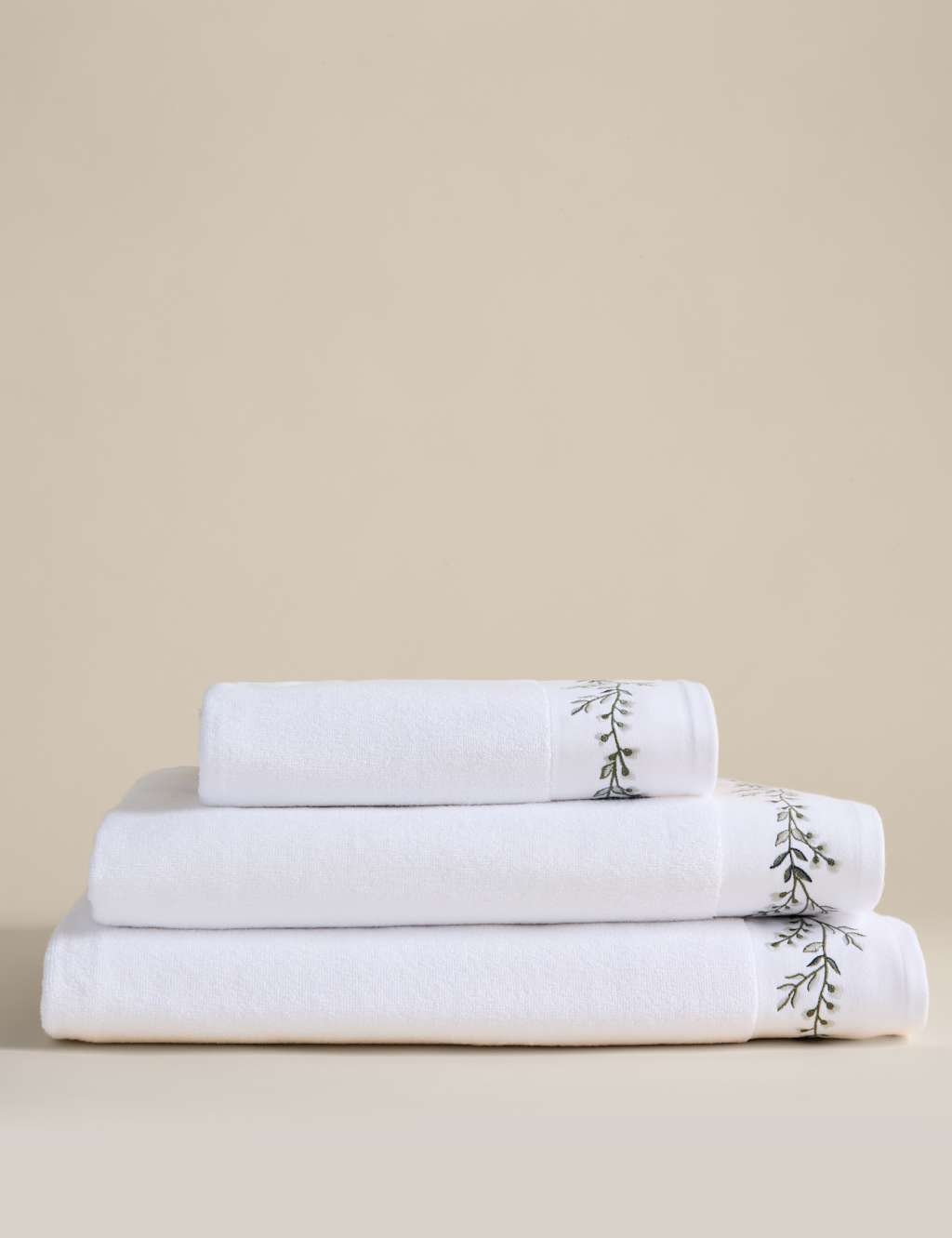 M&S Pure Cotton Embroidered Floral Bath Towel White Mix