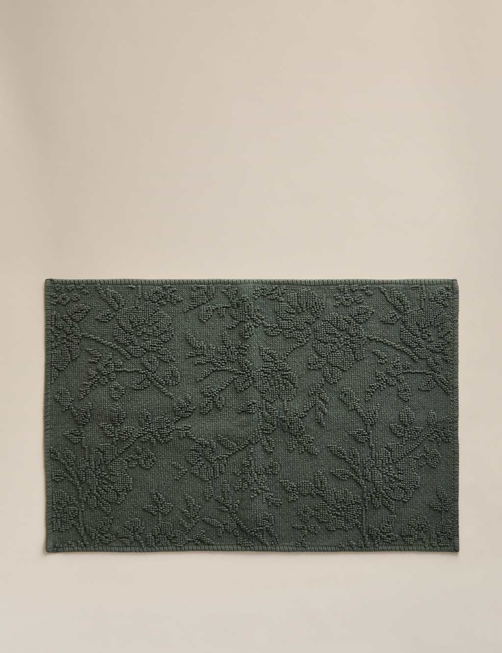 M&S Pure Cotton Floral Bath Mat Green