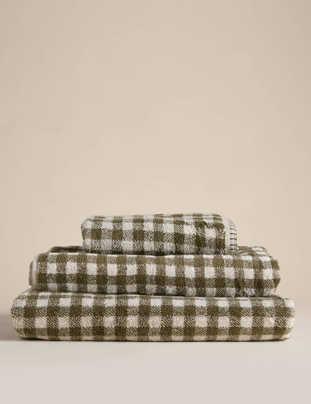 M&S Pure Cotton Gingham Embroidered Towel Olive Mix
