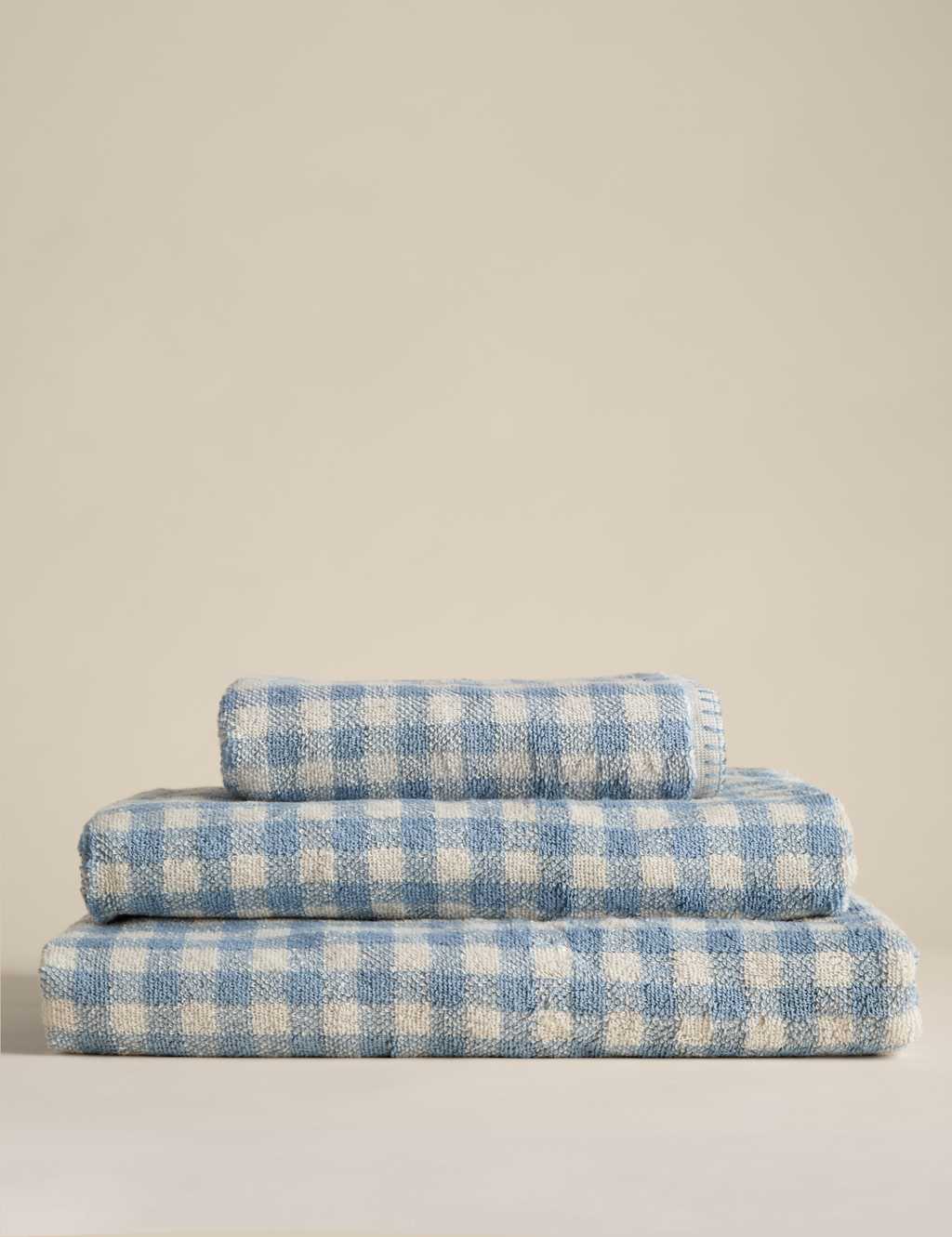 M&S Pure Cotton Gingham Embroidered Towel Blue