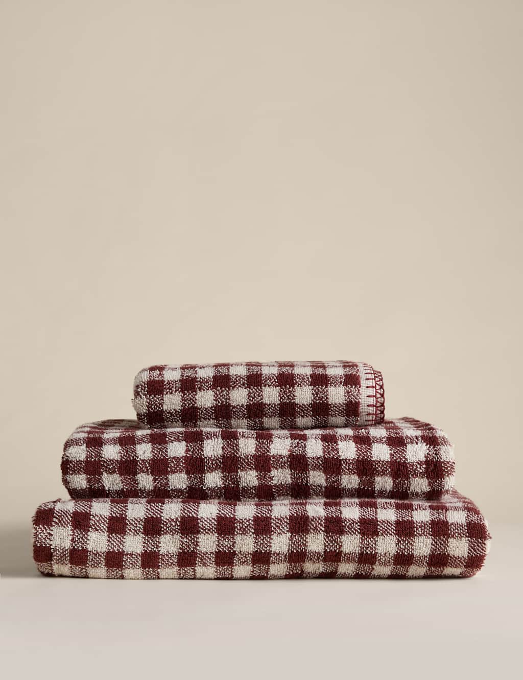 M&S Pure Cotton Gingham Embroidered Towel Oxblood