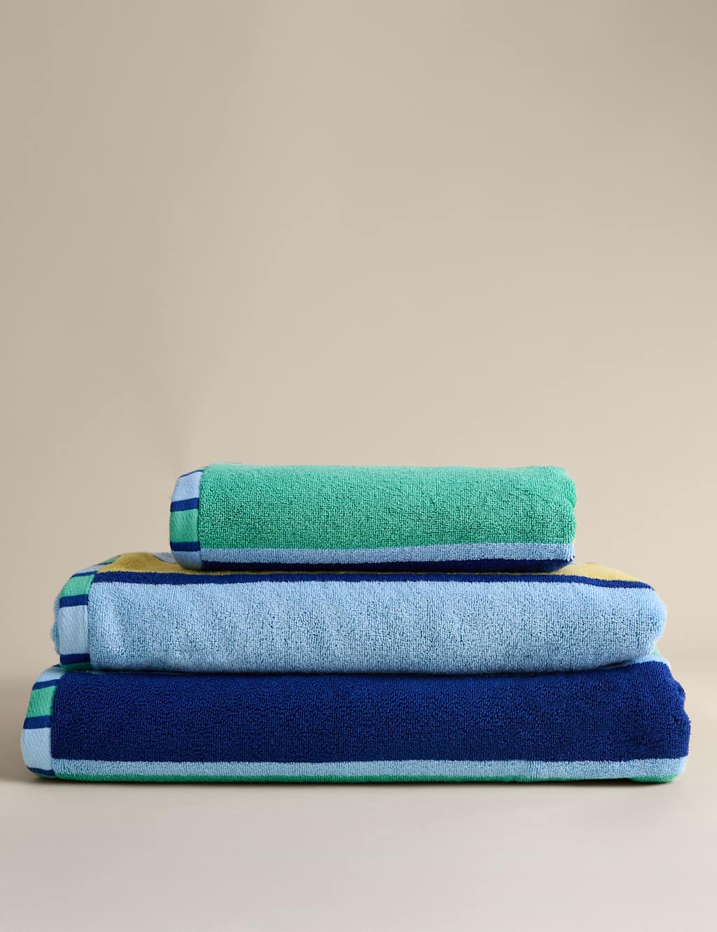M&S Pure Cotton Striped Reversible Towel - Bath Towel - Blue/Green