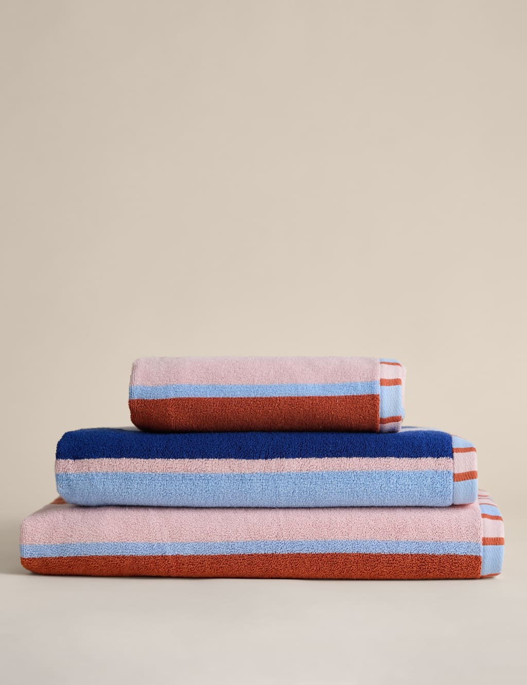 M&S Pure Cotton Striped Reversible Towel - Bath Towel - Blue/Red