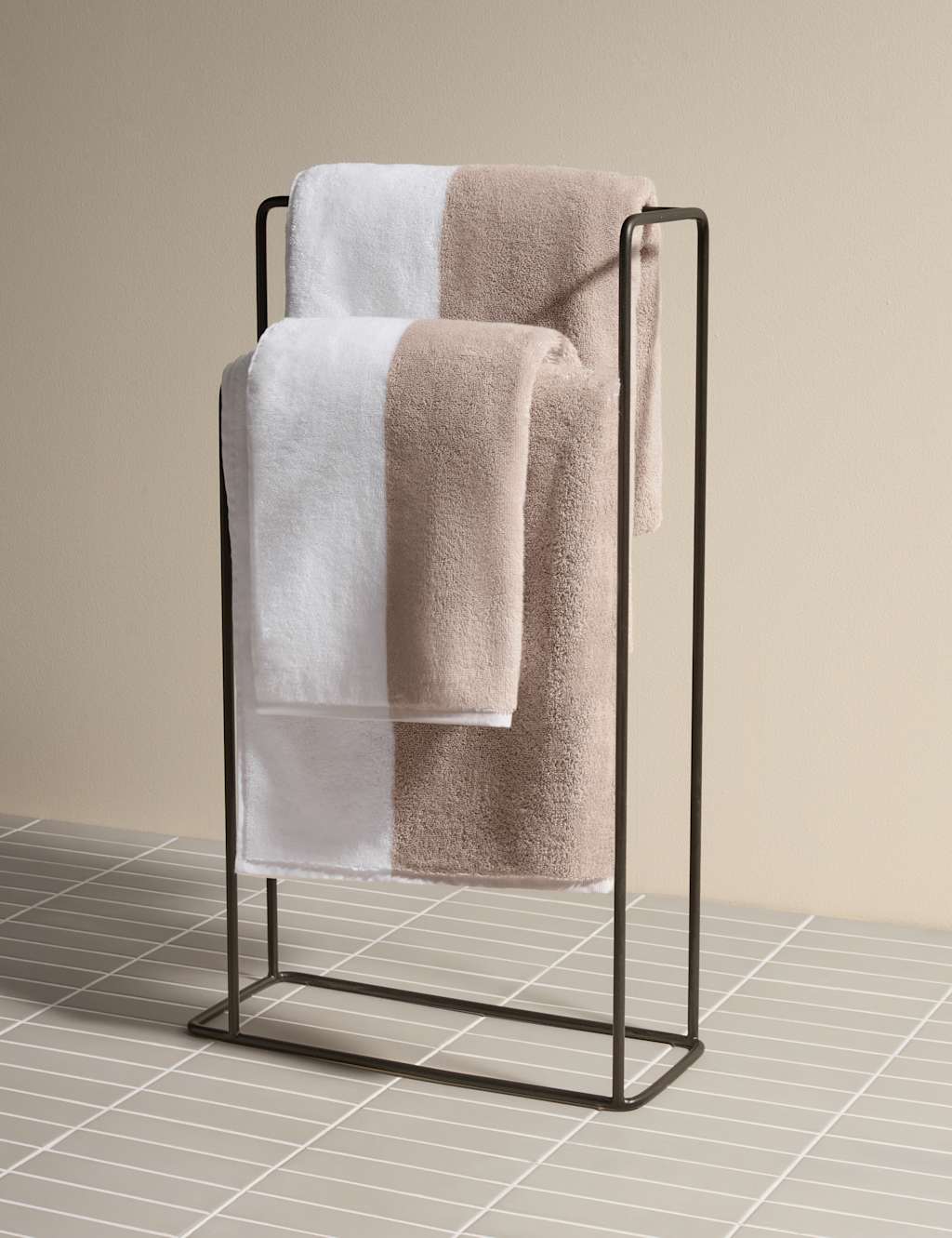 M&S X Kelly Hoppen Turkish Cotton Central Band Towel - Bath Towel - Taupe Mix
