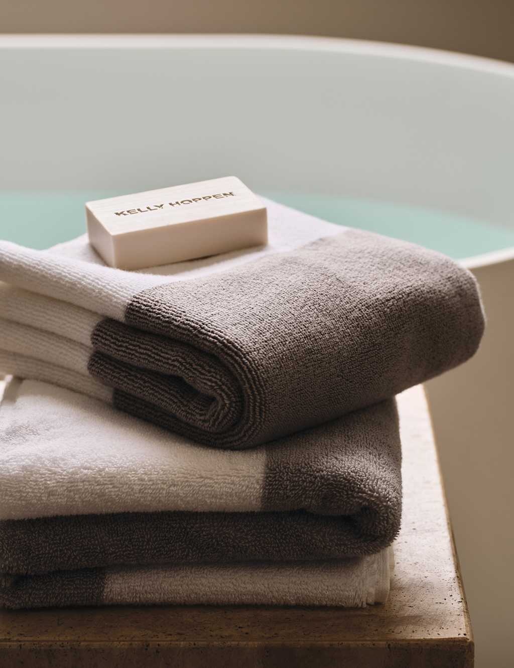 M&S X Kelly Hoppen Turkish Cotton Central Band Towel - Bath Sheet - Grey Mix