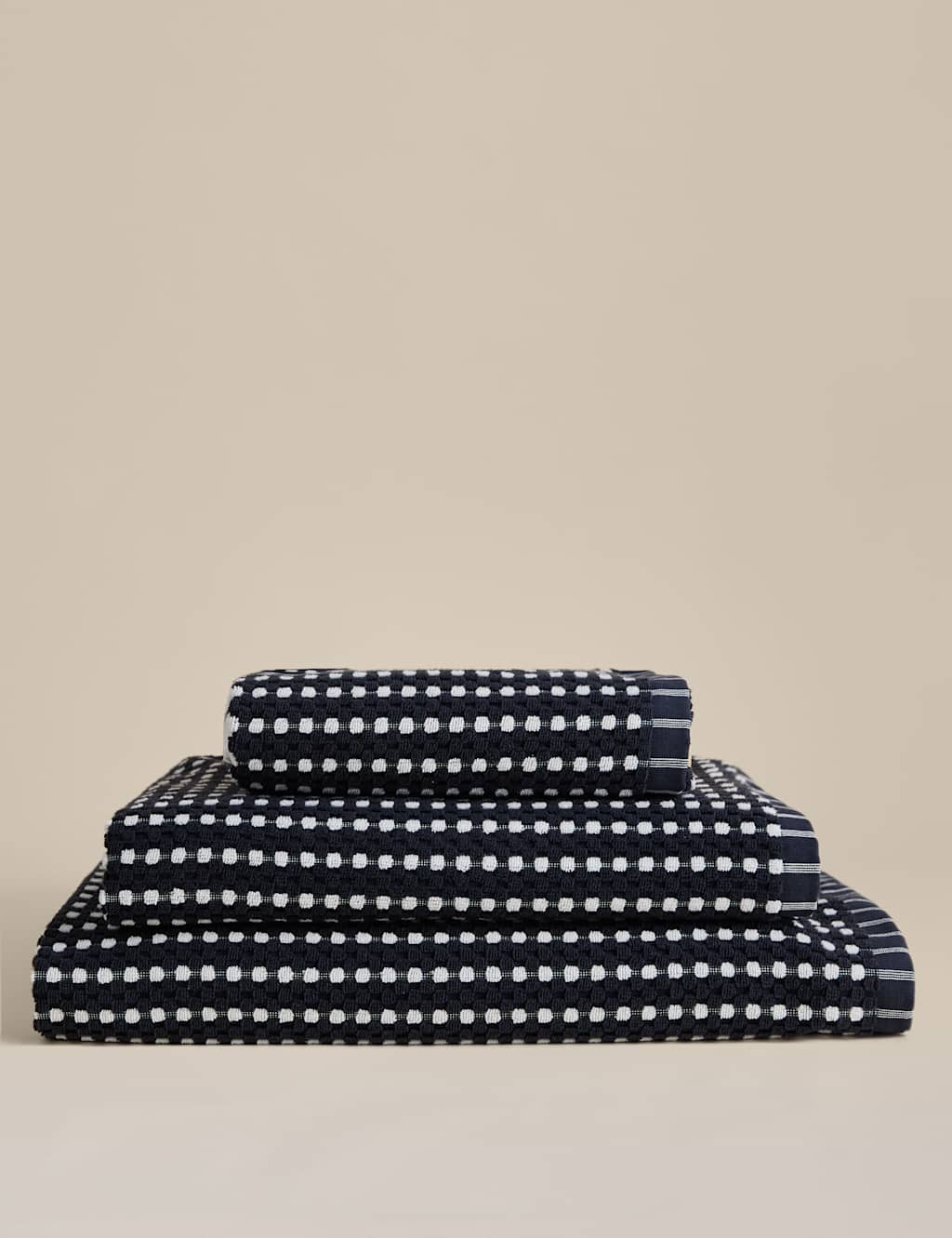 M&S Pure Cotton Spotty Striped Towel - Hand Towel - Navy