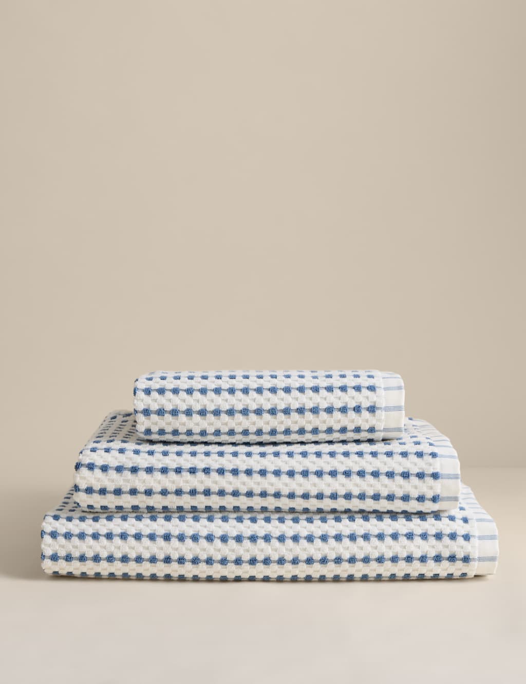 M&S Pure Cotton Spotty Striped Towel - Bath Sheet - Denim