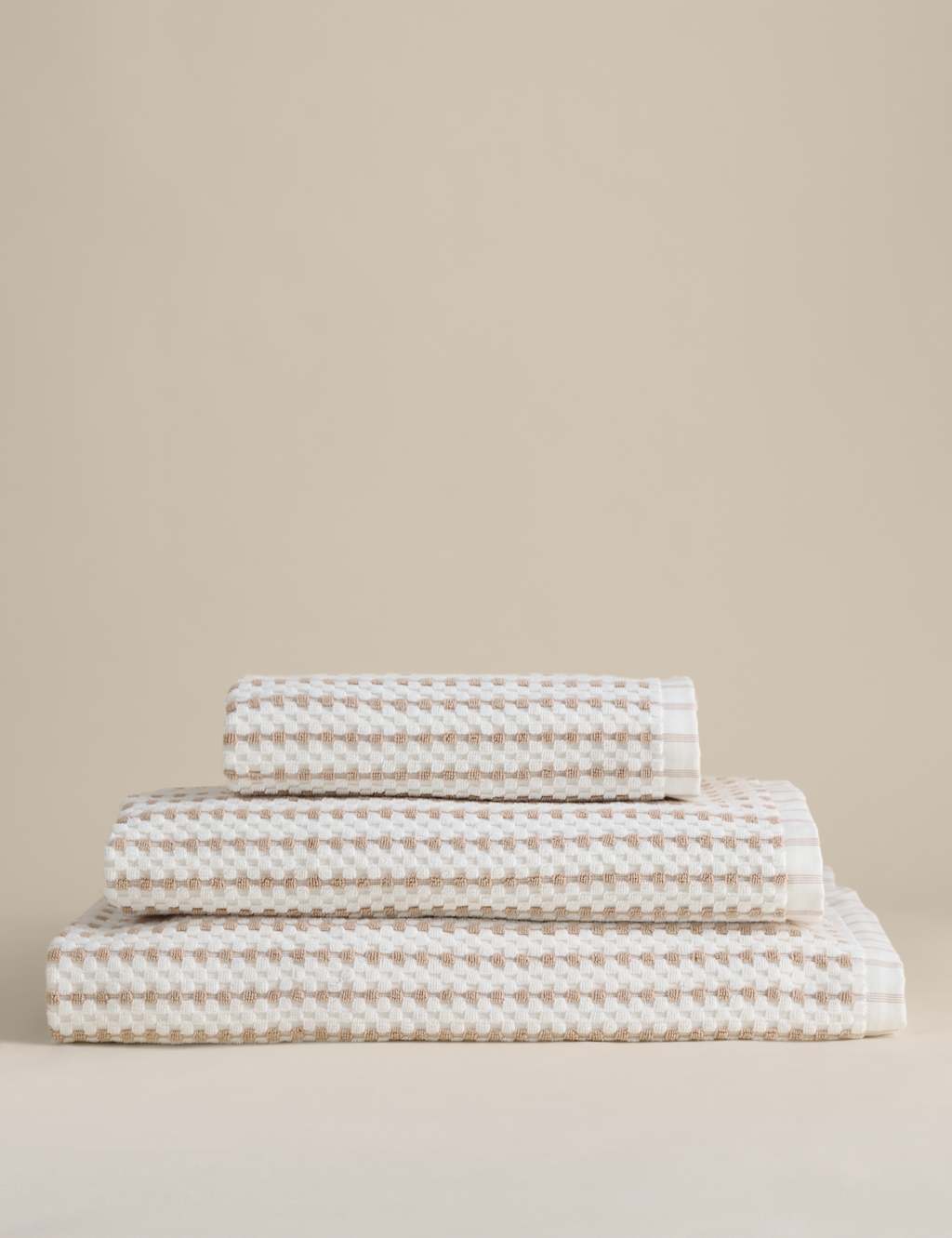 M&S Pure Cotton Spotty Striped Towel - Bath Towel - Biscuit