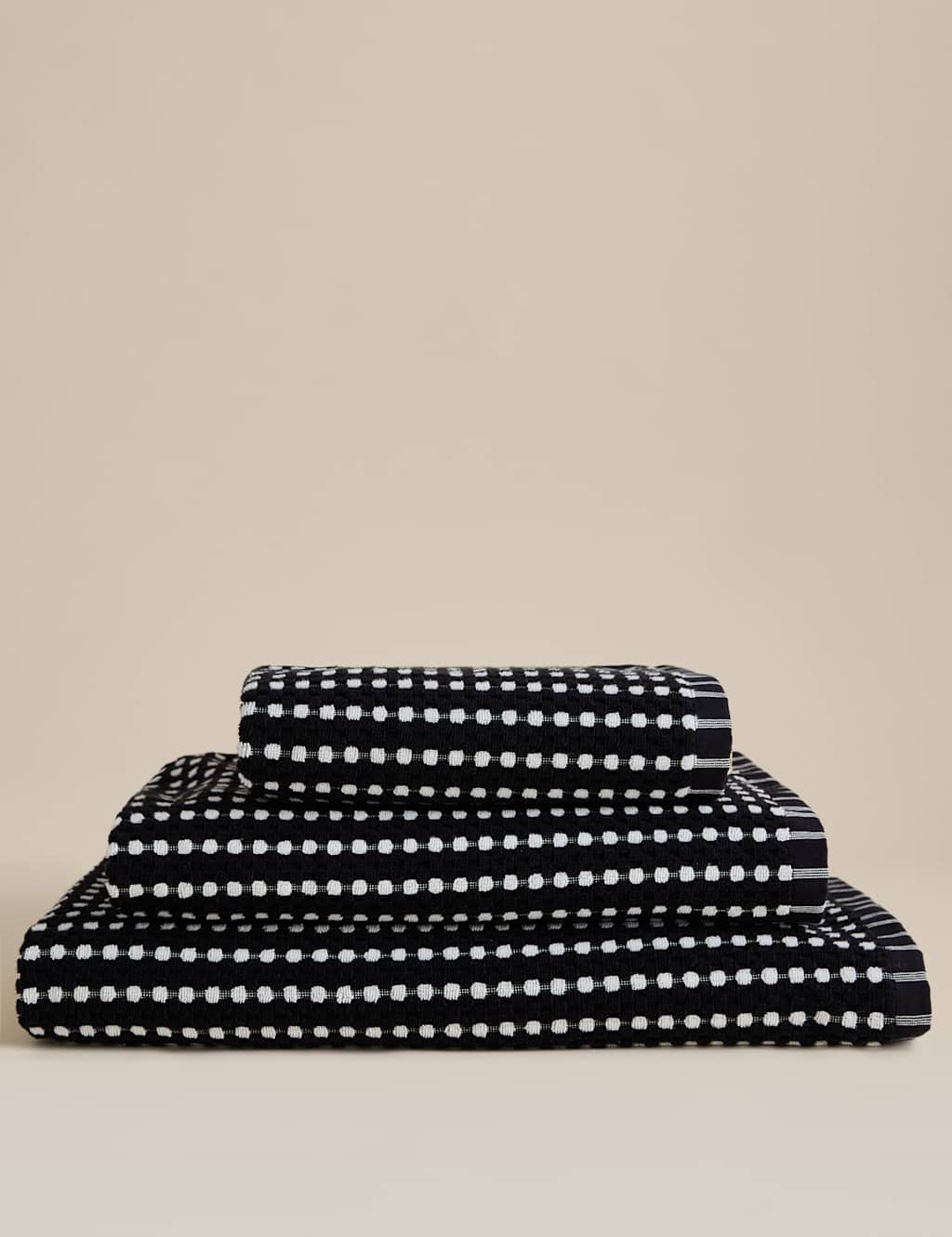 M&S Pure Cotton Spotty Striped Towel - Bath Sheet - Black