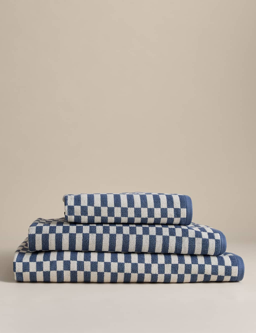 M&S Pure Cotton Geometric Check Towel - Bath Towel - Slate Blue