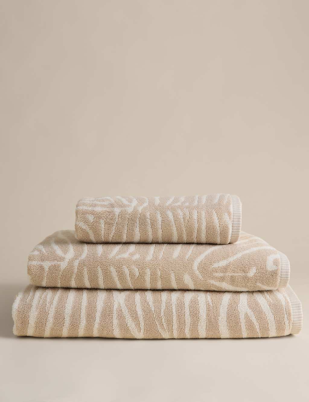 M&S Pure Cotton Zebra Patterned Towel - Bath Sheet - Natural Mix