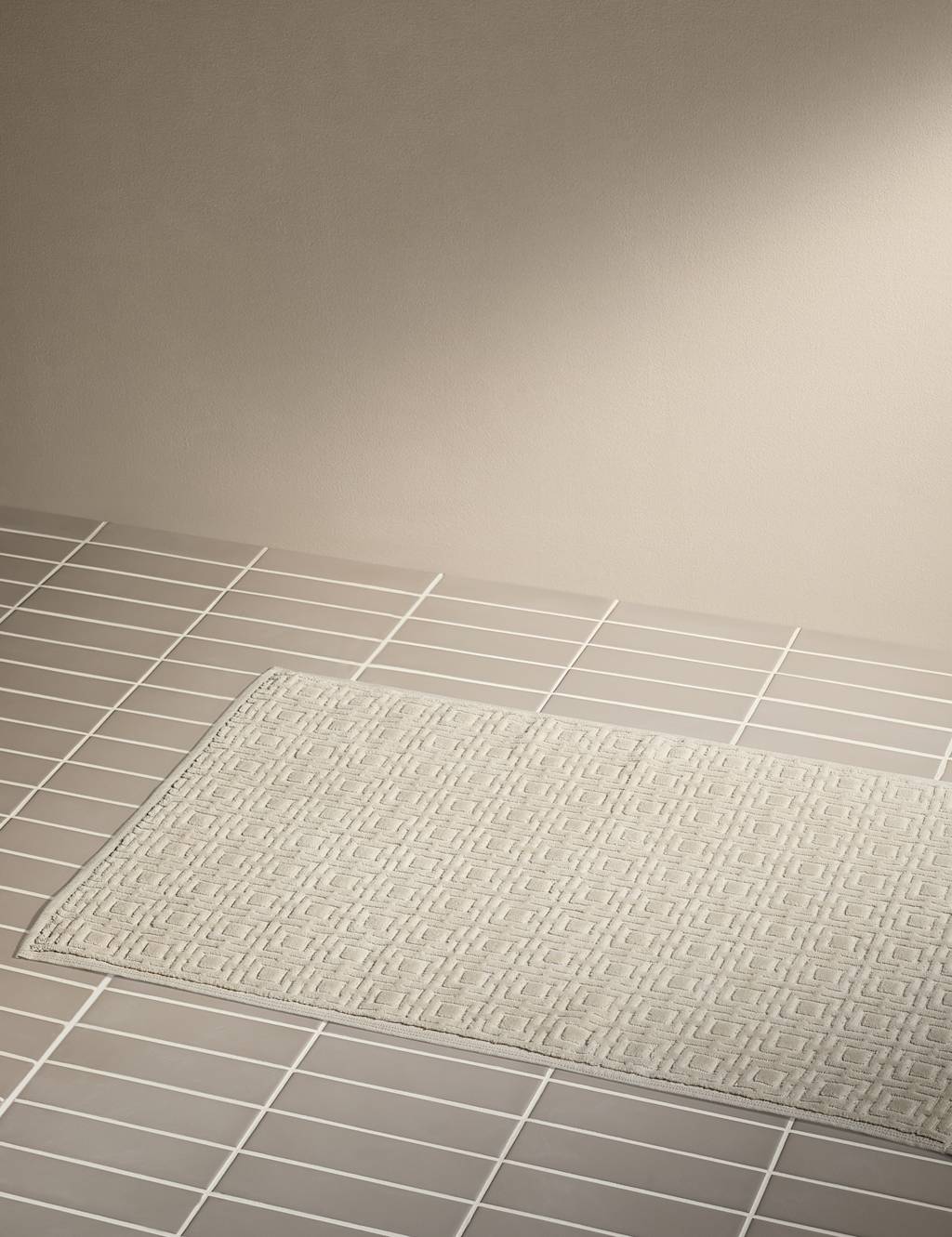 M&S X Kelly Hoppen Pure Cotton Velour Geometric Bath Mat Taupe