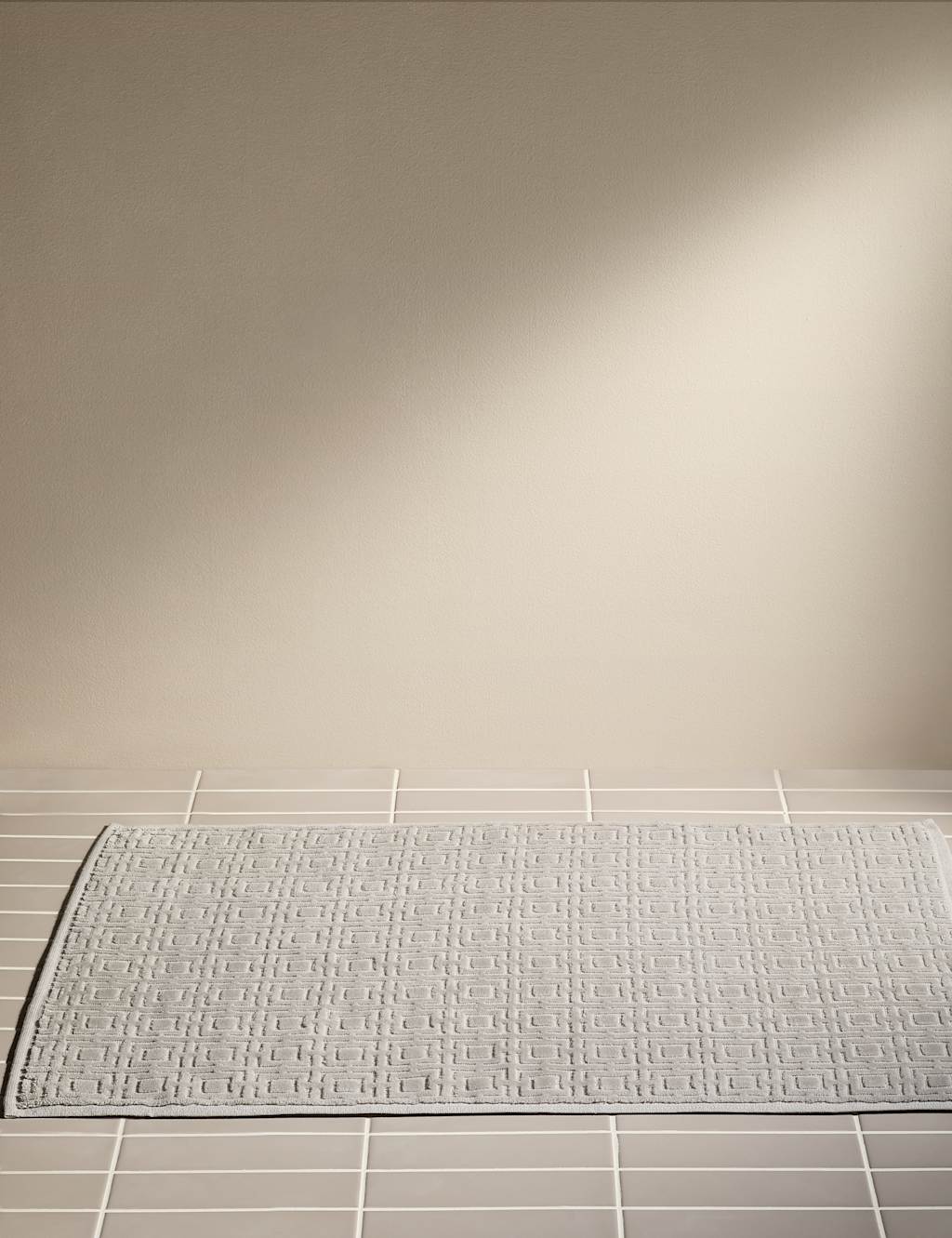 M&S X Kelly Hoppen Pure Cotton Velour Geometric Bath Mat Grey