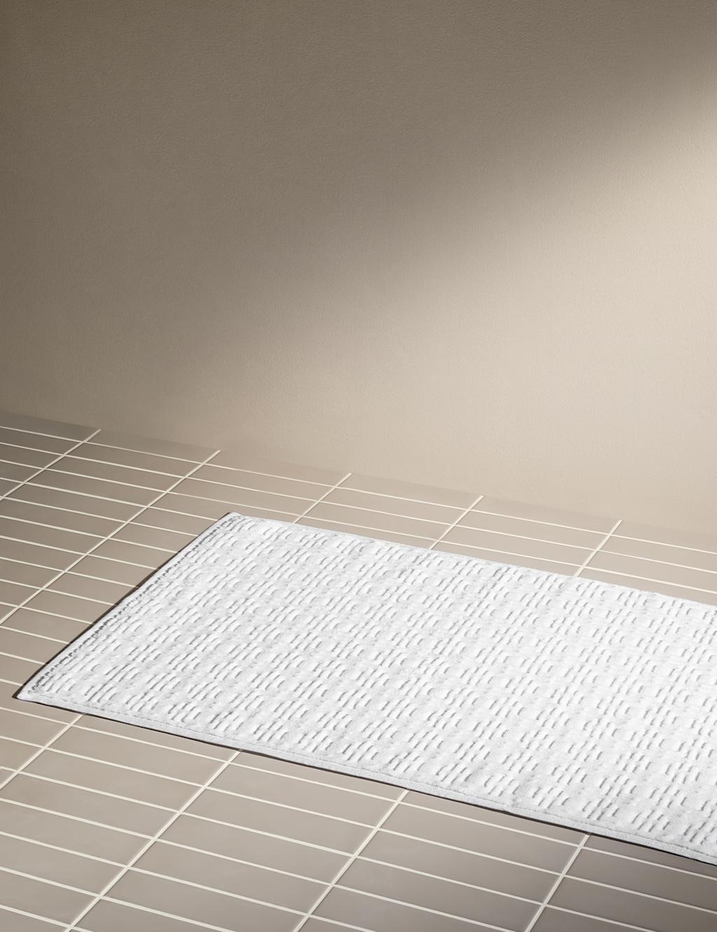 M&S X Kelly Hoppen Pure Cotton Velour Geometric Bath Mat White