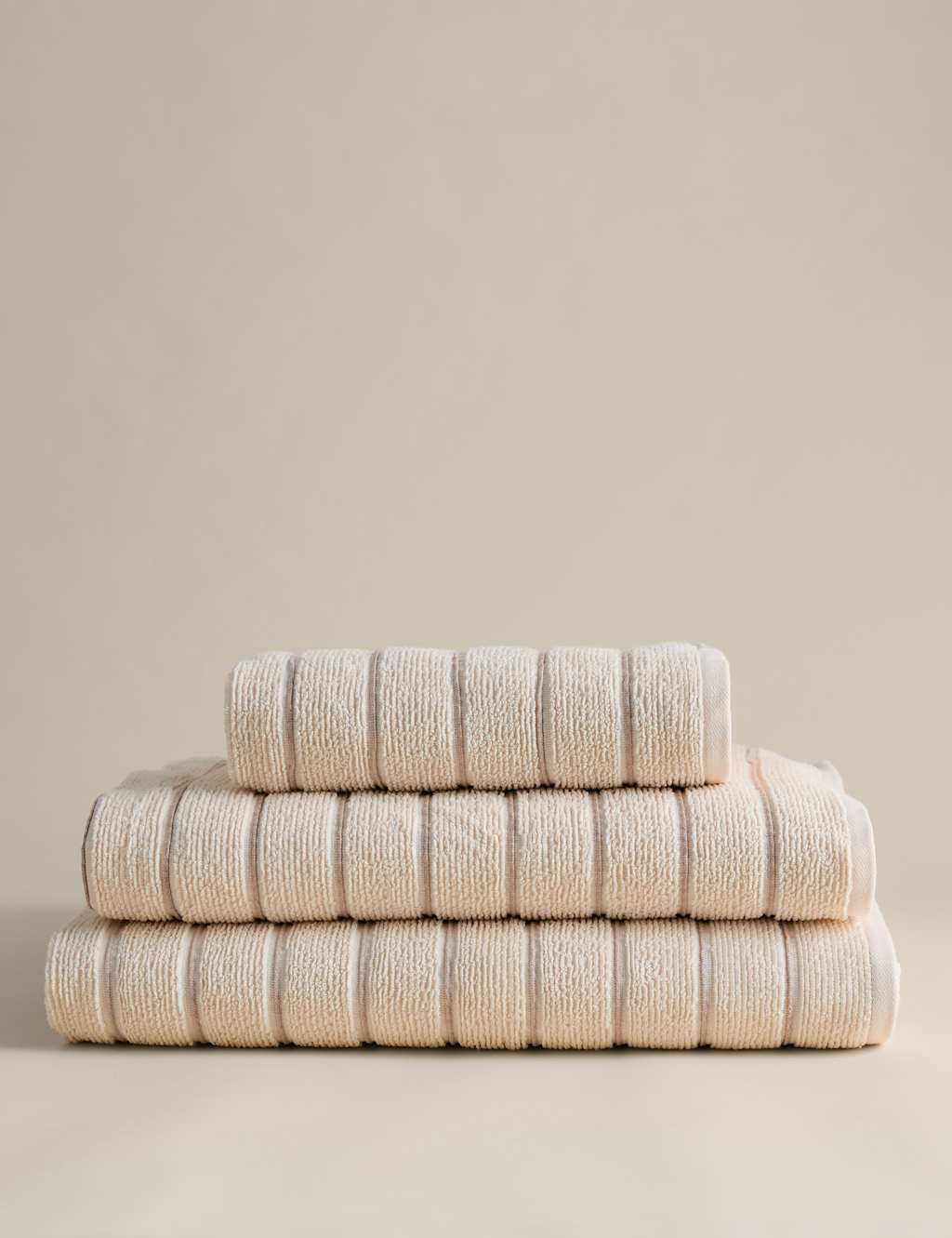 M&S Pure Cotton Textured Striped Towel - Hand Towel - Natural Mix