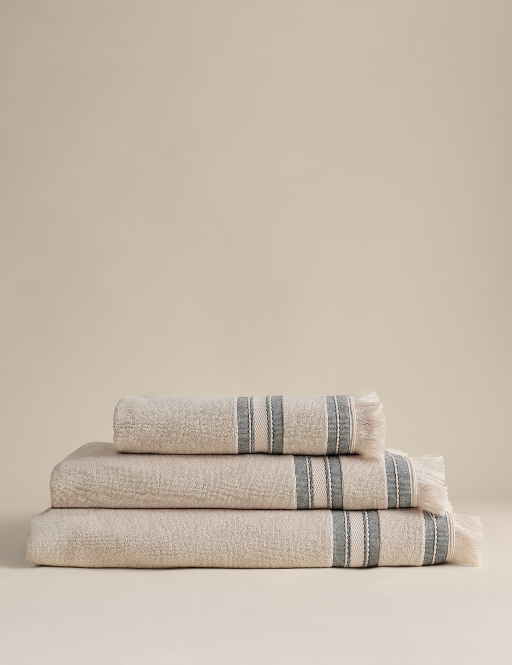 M&S Cotton Rich Fringed Border Towel - Bath Towel - Navy Mix