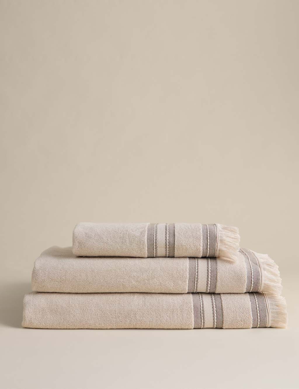 M&S Cotton Rich Fringed Border Towel - Bath Sheet - Natural Mix