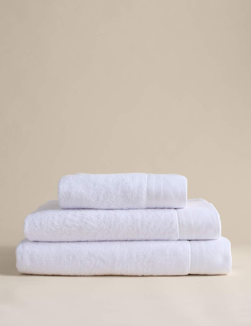 M&S Pure Cotton Towel with Linen Border - Bath Sheet - White