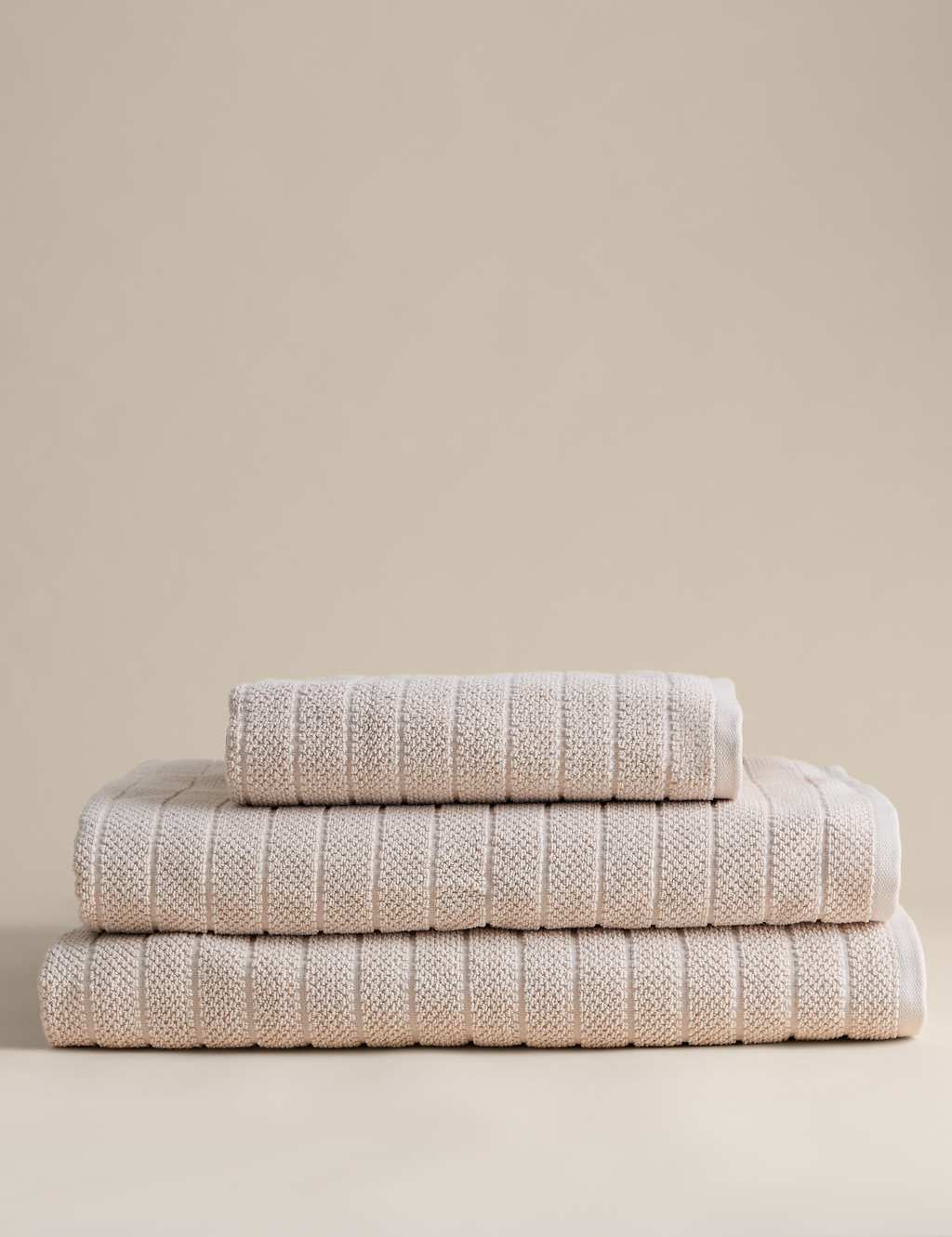 M&S Pure Cotton Popcorn Stripe Towel - Hand Towel - Linen